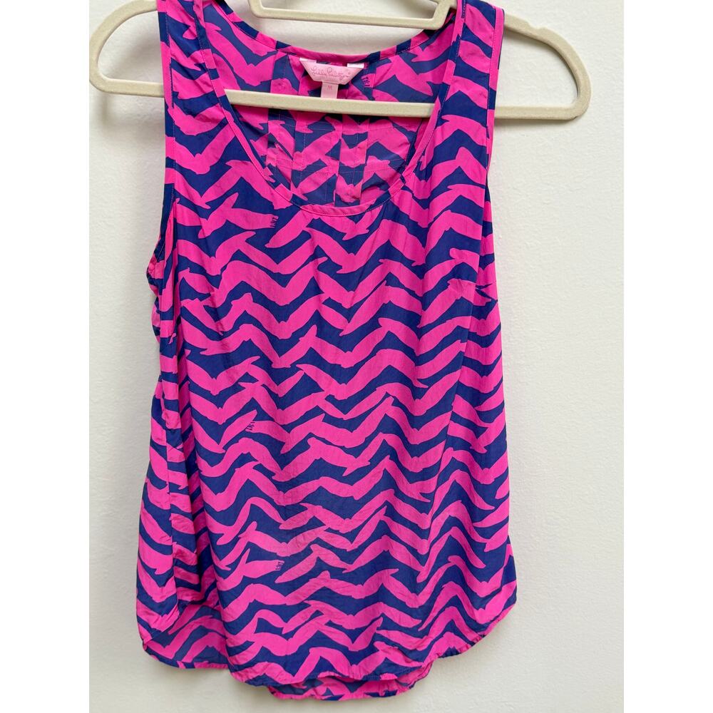 Lilly Pulitzer Women’s Medium Pink Navy Zebra Print Sleeveless Tank Top - Picture 2 of 5